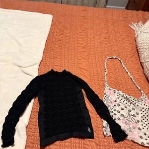 FP Movement by Free People Black Long Sleeve Lace Texture Top